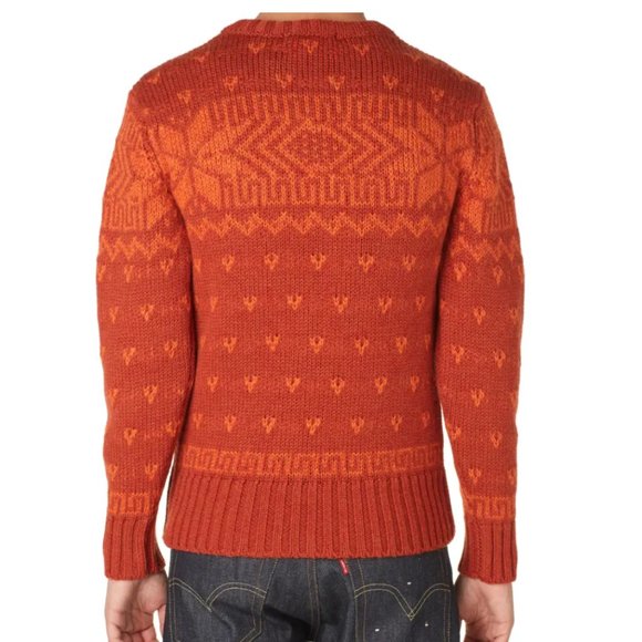 Scottish Geometric Orange Red 100% Wool LEWIS CREW Scotland PERFECT Handmade M - Picture 3 of 13